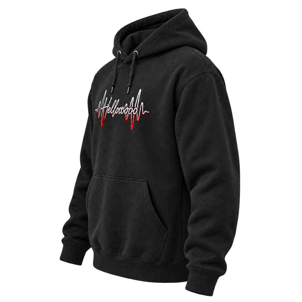 HELLOOOOO hoodie with red print, opposite side view