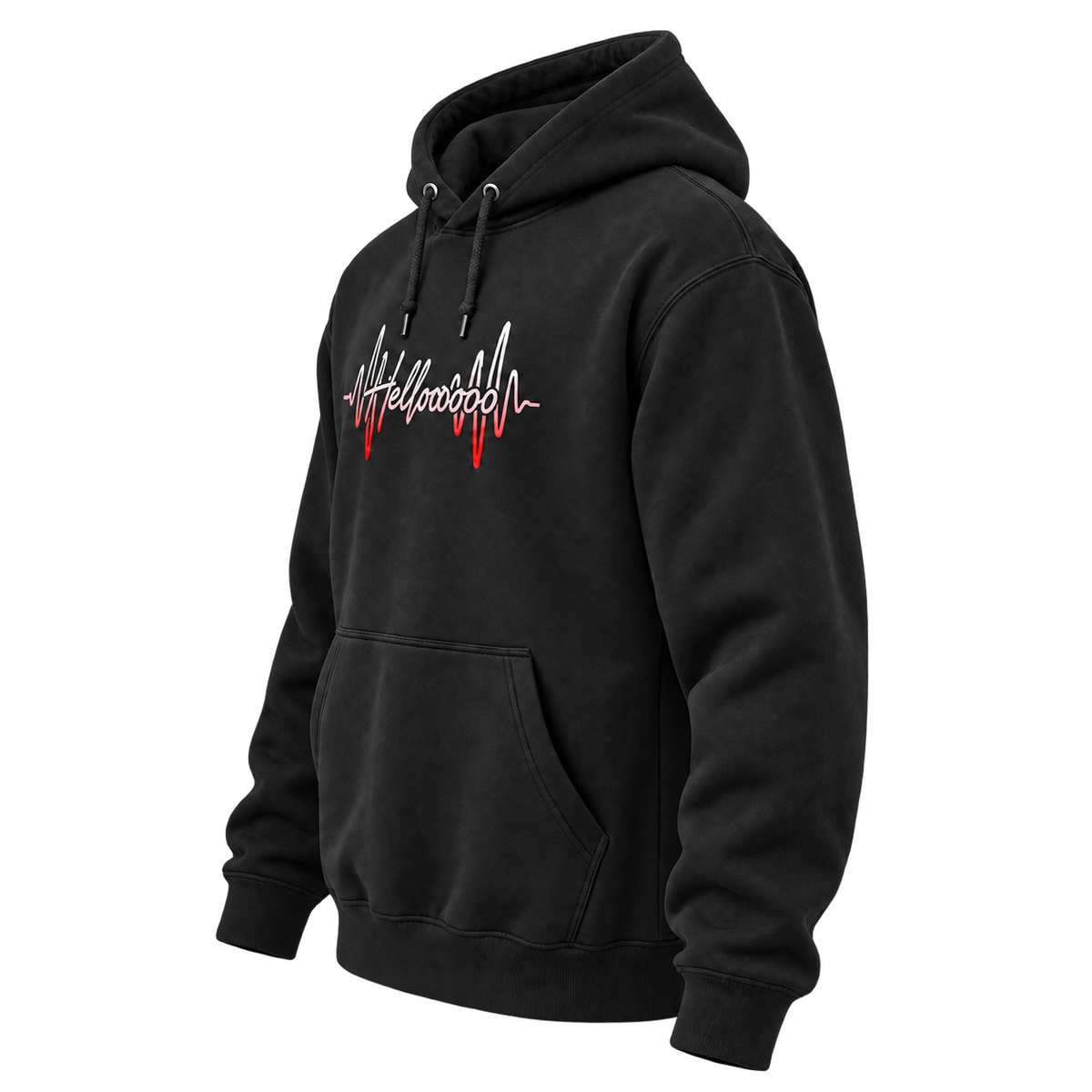 HELLOOOOO hoodie with red print, opposite side view