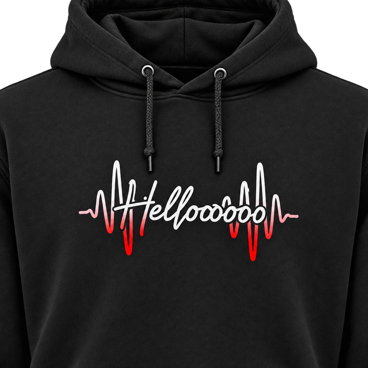 HELLOOOOO hoodie with red print, front view