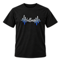 HELLOOOOO black T-shirt with blue waveform print